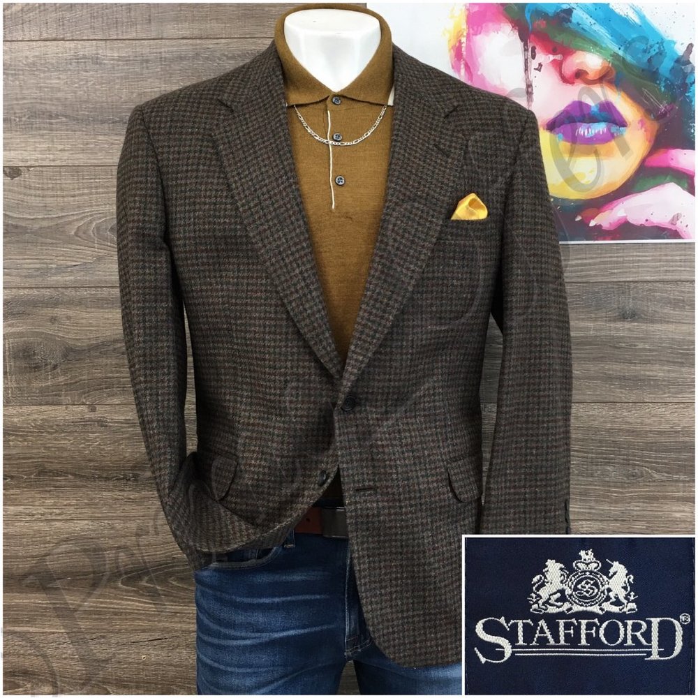 Vintage Stafford Mens Blazer Sport Coat Two‎ Button Casual Jacket 44R Wool Suit